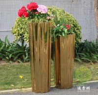 室內高瓶鏡麵鈦（tài）金不鏽鋼花盆組合（hé）