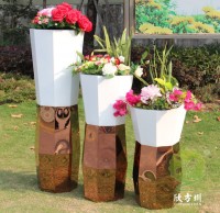 菱形噴（pēn）塑白色玫瑰金不鏽鋼花盆組合