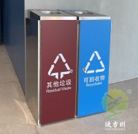 室內直投口方形連（lián）體不鏽鋼九一影视垃圾桶