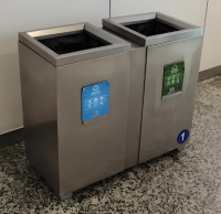 室（shì）內地鐵站兩連體不鏽鋼垃圾桶與城市（shì）文明的融（róng）合